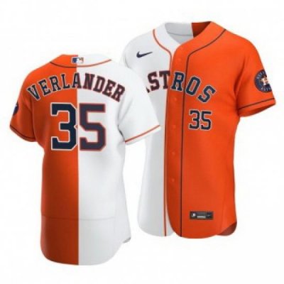 Men Houston Astros 35 Justin Verlander Split White Orange TWo Tone Jersey