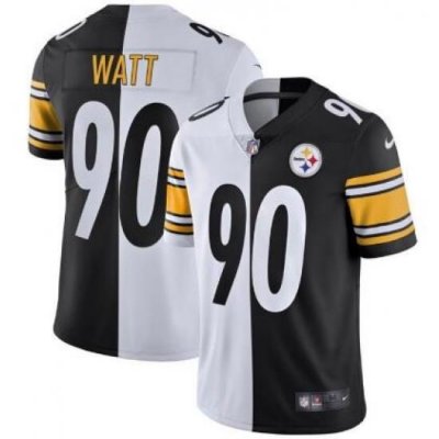 Men Nike Steelers 90 T J Watt Black And White Split Vapor Untouchable Limited Jersey II