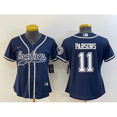 Women Dallas Cowboys 11 Micah Parsons Navy With Patch Cool Base Stitched Baseball Jersey