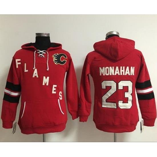 Calgary Flames 23 Sean Monahan Red Women Old Time Heidi NHL Hoodie