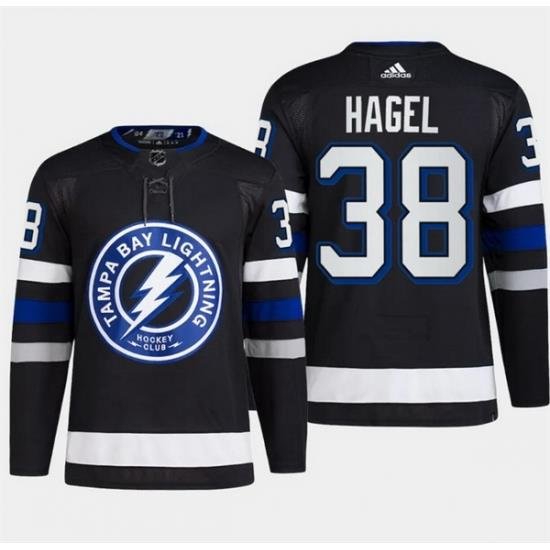 Men Tampa Bay Lightning 38 Brandon Hagel Black Alternate Premier Breakaway Stitched Jersey