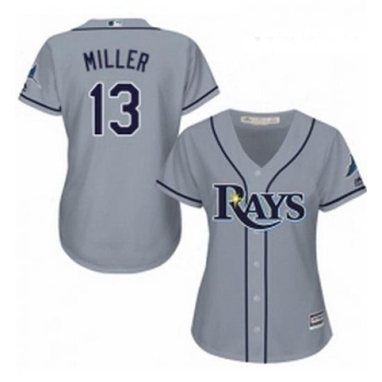 Womens Majestic Tampa Bay Rays 13 Brad Miller Replica Grey Road Cool Base MLB Jersey