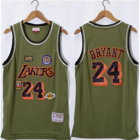 Men Los Angeles Lakers 24 Kobe Bryant Olive Salute Stitched Basketball Jersey