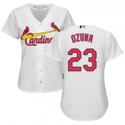 Womens Majestic St Louis Cardinals 23 Marcell Ozuna Replica White Home Cool Base MLB Jersey