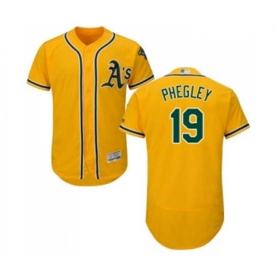 Mens Oakland Athletics 19 Josh Phegley Gold Alternate Flex Base Authentic Collection Baseball Jersey