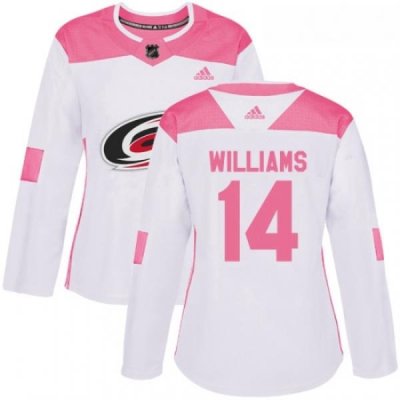 Womens Adidas Carolina Hurricanes 14 Justin Williams Authentic WhitePink Fashion NHL Jersey