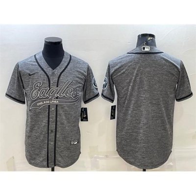 Men Philadelphia Eagles Blank Grey With Patch Cool Base Stitched Baseball Jersey