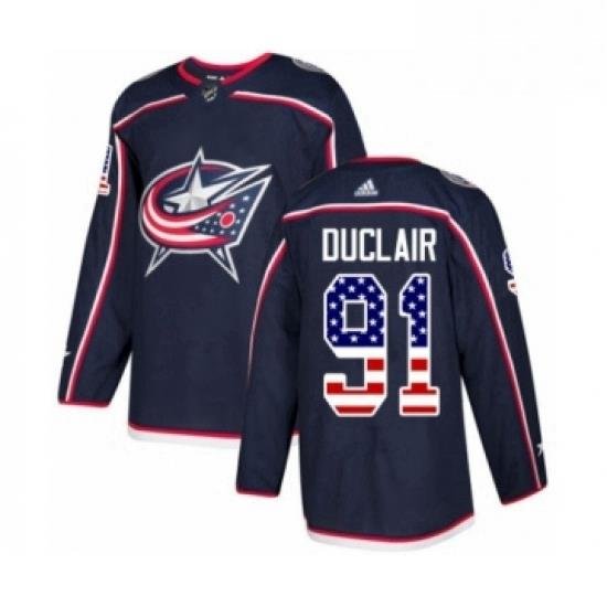 Mens Adidas Columbus Blue Jackets 91 Anthony Duclair Authentic Navy Blue USA Flag Fashion NHL Jersey