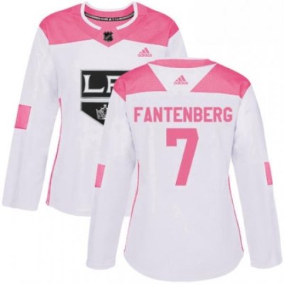 Womens Adidas Los Angeles Kings 7 Oscar Fantenberg Authentic WhitePink Fashion NHL Jersey