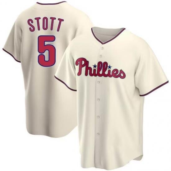 Men Philadelphia Phillies 5 Bryson Stott  Cream Cool Base Stitched Baseball Jersey