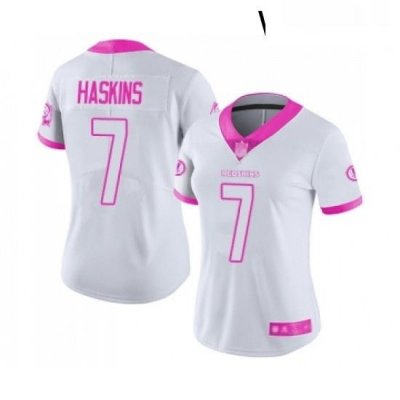 Womens Washington Redskins 7 Dwayne Haskins Limited White Pink Rush Fashion Football Jersey