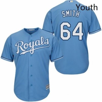 Youth Majestic Kansas City Royals 64 Burch Smith Authentic Light Blue Alternate 1 Cool Base MLB Jersey