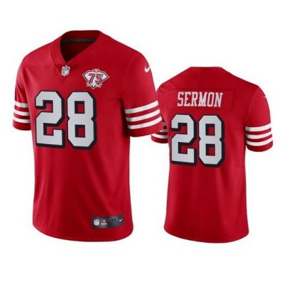 Nike San Francisco 49ers 28 Trey Sermon Red Rush Men 75th Anniversary Stitched NFL Vapor Untouchable Limited Jersey