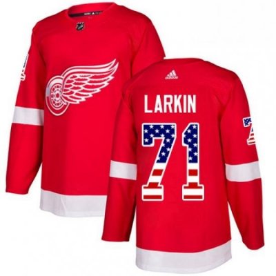 Mens Adidas Detroit Red Wings 71 Dylan Larkin Authentic Red USA Flag Fashion NHL Jersey