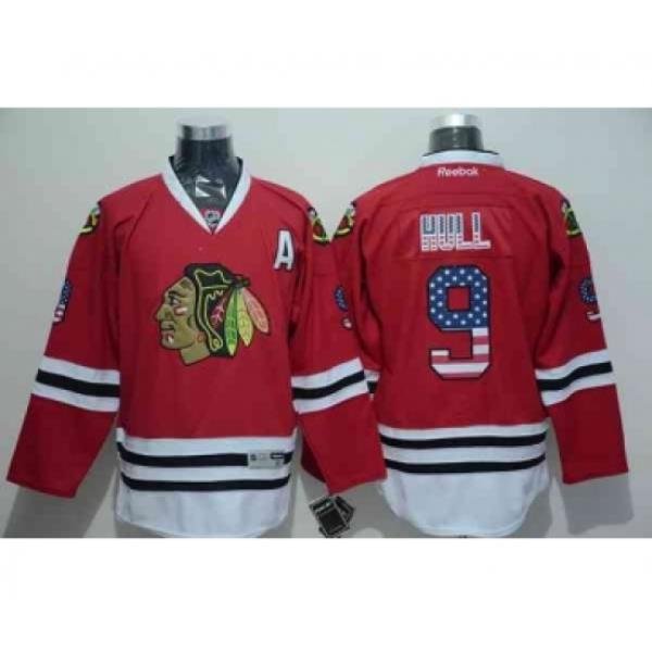 nhl jerseys chicago blackhawks #9 hull red[national flag version][patch A]