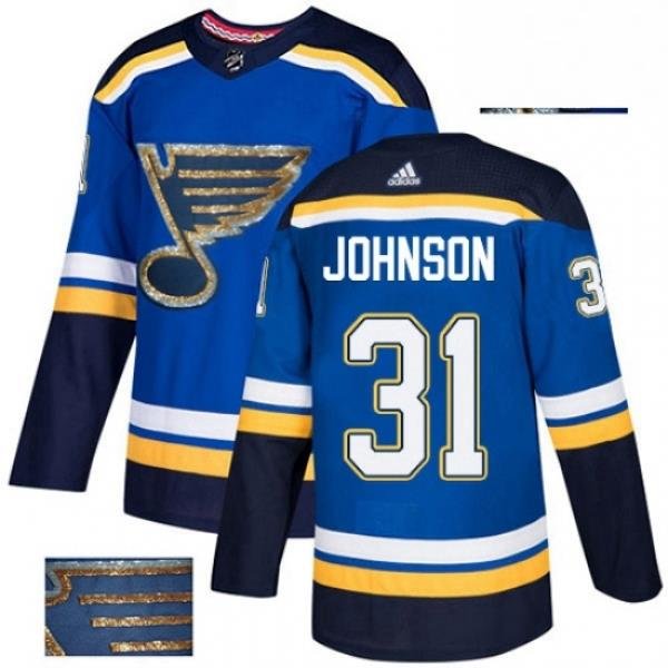 Mens Adidas St Louis Blues 31 Chad Johnson Authentic Royal Blue Fashion Gold NHL Jersey