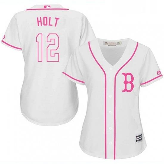 Womens Majestic Boston Red Sox 12 Brock Holt Authentic White Fashion MLB Jersey