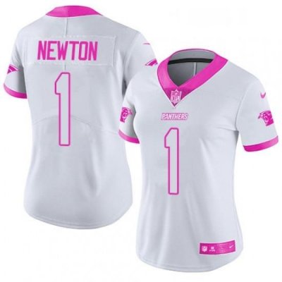 Womens Nike Carolina Panthers 1 Cam Newton Limited WhitePink Rush Fashion NFL Jersey