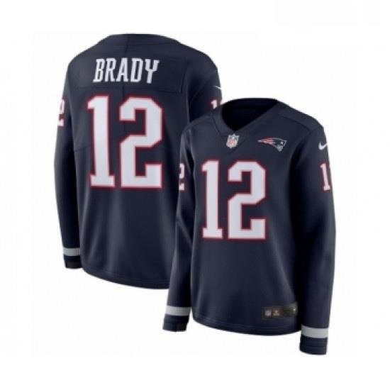 Womens Nike New England Patriots 12 Tom Brady Limited Navy Blue Therma Long Sleeve NFL Jersey