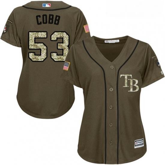 Womens Majestic Tampa Bay Rays 53 Alex Cobb Replica Green Salute to Service MLB Jersey