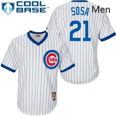 Mens Majestic Chicago Cubs 21 Sammy Sosa Authentic White Home Cooperstown MLB Jersey