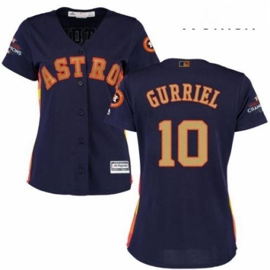 Womens Majestic Houston Astros 10 Yuli Gurriel Authentic Navy Blue Alternate 2018 Gold Program Cool Base MLB Jersey