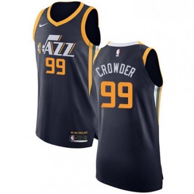 Mens Nike Utah Jazz 99 Jae Crowder Authentic Navy Blue Road NBA Jersey Icon Edition