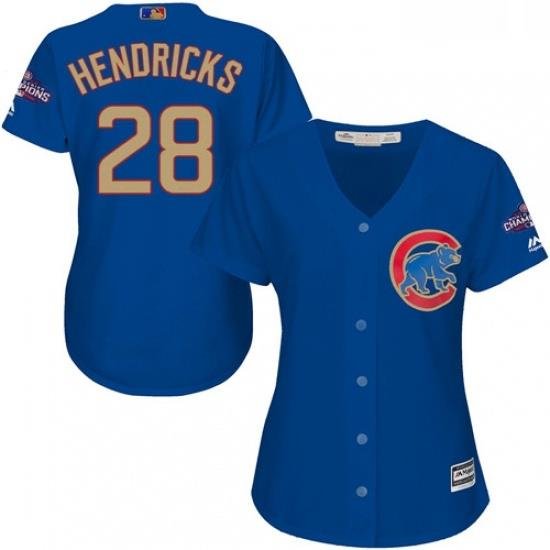 Womens Majestic Chicago Cubs 28 Kyle Hendricks Authentic Royal Blue 2017 Gold Champion MLB Jersey