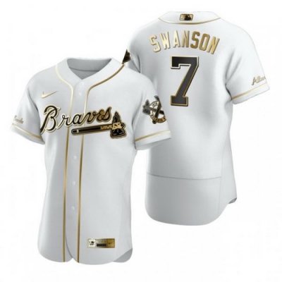 Atlanta Braves 7 Dansby Swanson White Nike Mens Authentic Golden Edition MLB Jersey