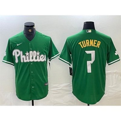 Men Philadelphia Phillies 7 Trea Turner Green 2024 City Connect Stitched Jersey