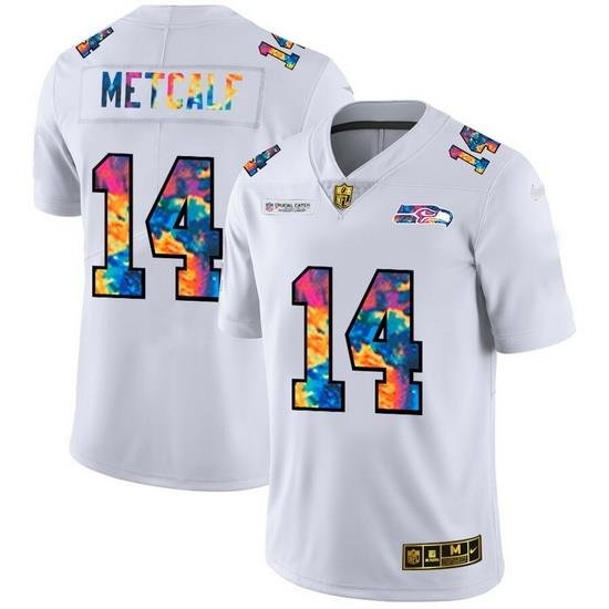 Seattle Seahawks 14 DK Metcalf Men White Nike Multi Color 2020 NFL Crucial Catch Limited NFL Jersey