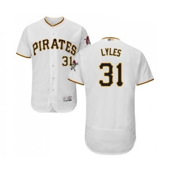 Mens Pittsburgh Pirates 31 Jordan Lyles White Home Flex Base Authentic Collection Baseball Jersey