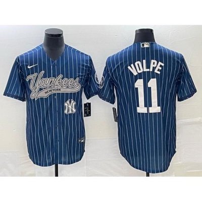 Men NeW York Yankees 11 Anthony Volpe Navy With Patch Cool Base Stitched Baseball Jersey