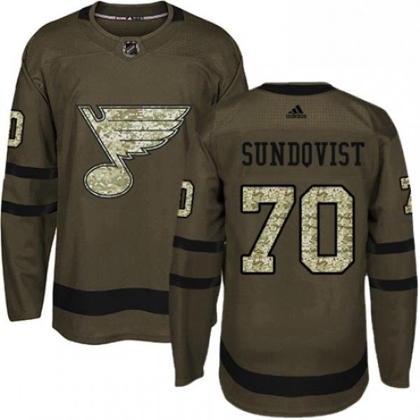 Mens Adidas St Louis Blues 70 Oskar Sundqvist Authentic Green Salute to Service NHL Jersey