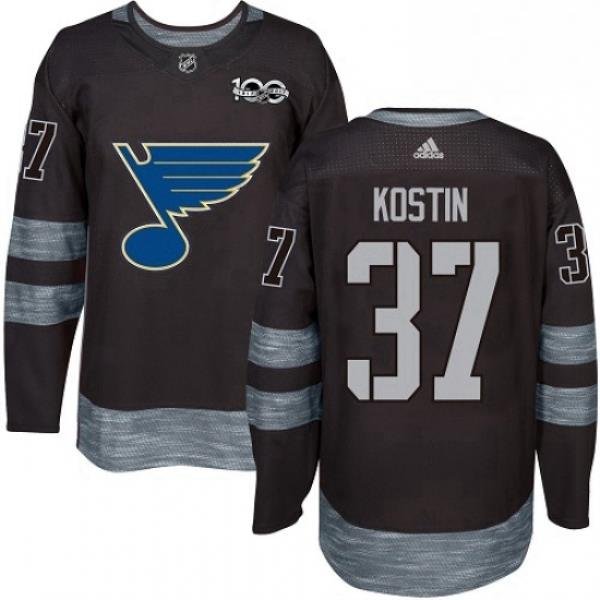 Mens Adidas St Louis Blues 37 Klim Kostin Authentic Black 1917 2017 100th Anniversary NHL Jersey