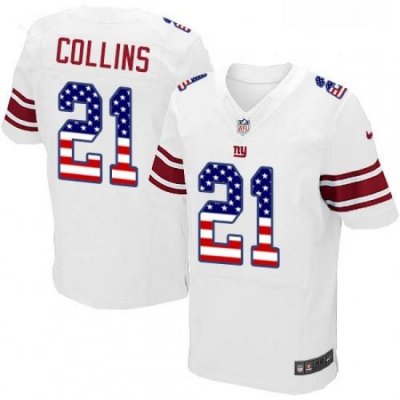 Mens Nike New York Giants 21 Landon Collins Elite White Road USA Flag Fashion NFL Jersey