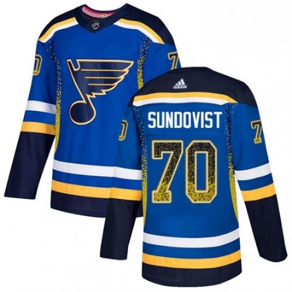 Mens Adidas St Louis Blues 70 Oskar Sundqvist Authentic Blue Drift Fashion NHL Jersey