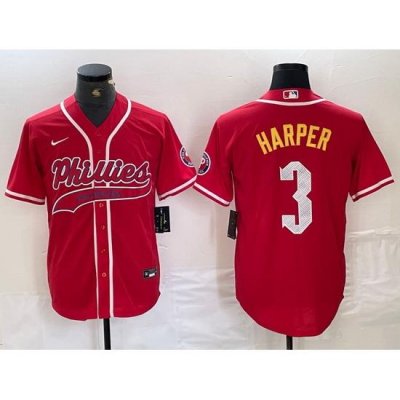 Men Philadelphia Phillies 3 Bryce Harper Red 2024 City Connect Stitched Jersey 2