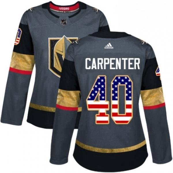 Womens Adidas Vegas Golden Knights 40 Ryan Carpenter Authentic Gray USA Flag Fashion NHL Jersey