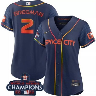 Women Houston Astros 2 Alex Bregman Navy 2022 World Series Champions City Connect Stitched Baseball Jersey