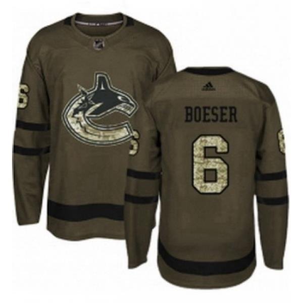 Mens Adidas Vancouver Canucks 6 Brock Boeser Premier Green Salute to Service NHL Jersey