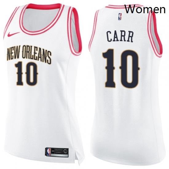 Womens Nike New Orleans Pelicans 10 Tony Carr Swingman White Pink Fashion NBA Jersey