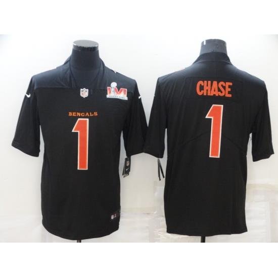 Nike Cincinati Bengals 1 Ja'Marr Chase Black 2022 Super Bowl LVI Vapor Limited Jersey