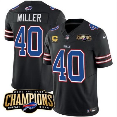 Men Buffalo Bills 40 Von Miller Black 2023 F U S E  AFC East Champions With 4 Star C Ptach Stitched Football Jersey