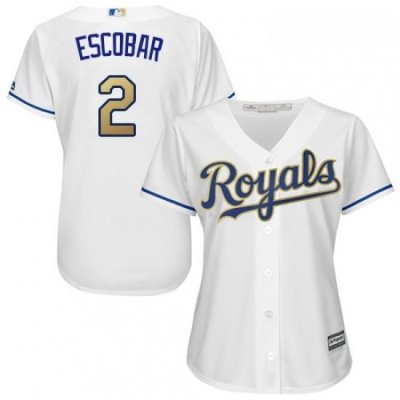 Womens Majestic Kansas City Royals 2 Alcides Escobar Replica White Home Cool Base MLB Jersey