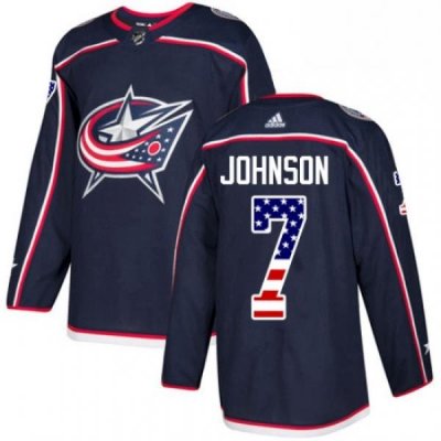 Mens Adidas Columbus Blue Jackets 7 Jack Johnson Authentic Navy Blue USA Flag Fashion NHL Jersey