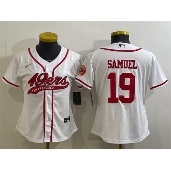 Women San Francisco 49ers 19 Deebo Samuel White With Patch Cool Base Stitched Baseball Jersey