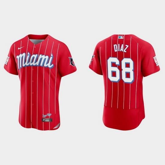 Miami Marlins 68 LeWin Diaz Men Nike 2021 City Connect Authentic MLB Jersey Red