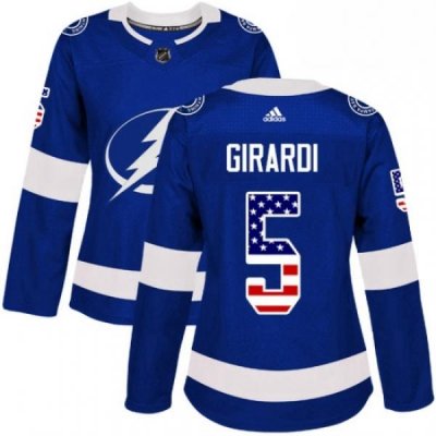 Womens Adidas Tampa Bay Lightning 5 Dan Girardi Authentic Blue USA Flag Fashion NHL Jersey