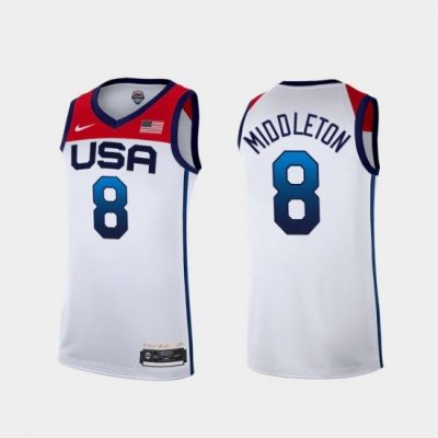 Men's USA Team Khris Middleton Home White 2021 Tokyo Olympics Jersey II